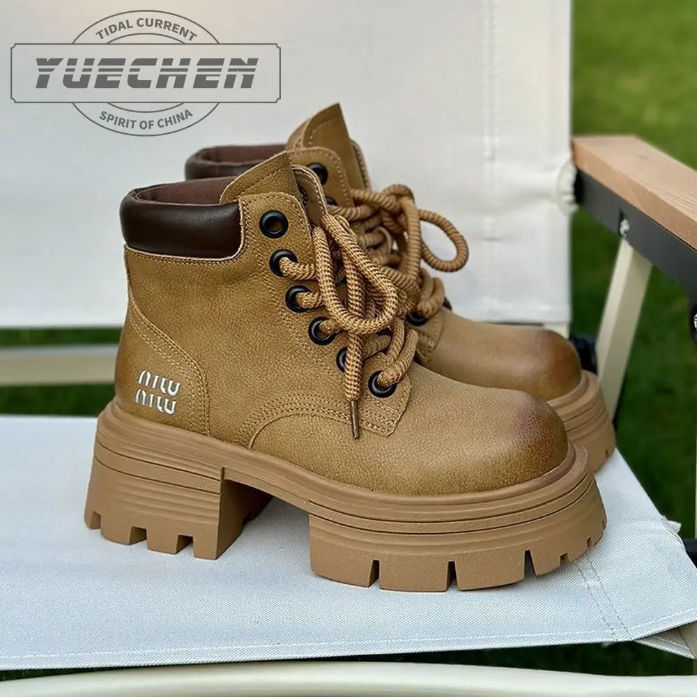 European Station Vintage Women's 2023 Autumn New Thick-Soled British Style Small Western Style Short Boots