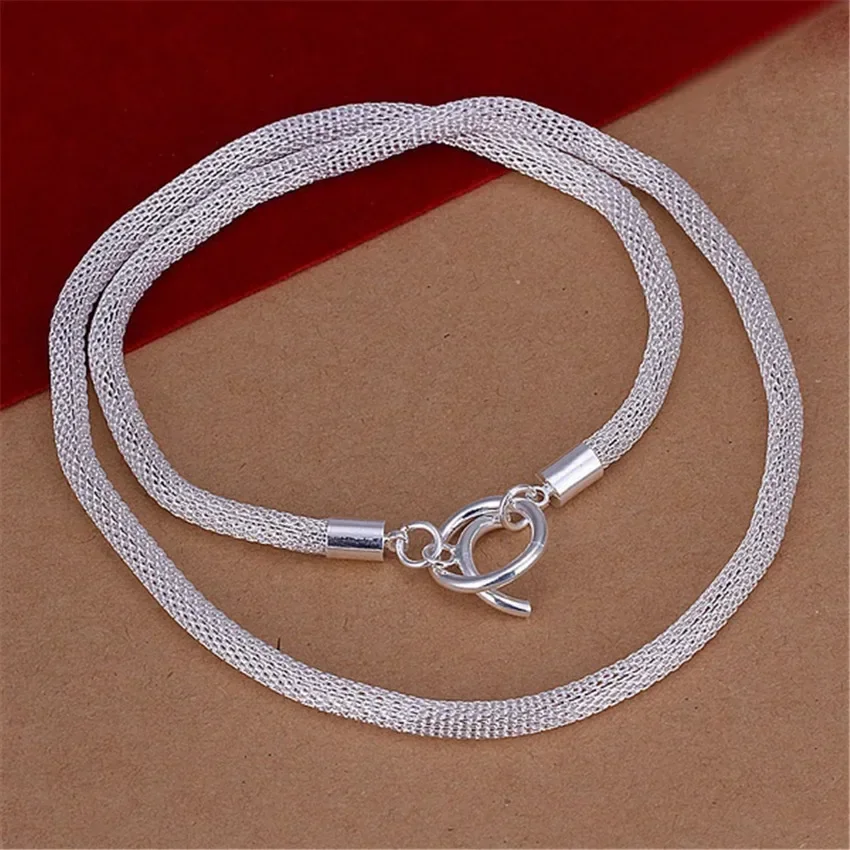 45cm 925 Sterling Silver Necklace Beautiful Fashion Elegant Jewelry Cute Charm Mesh Chain Women Lady