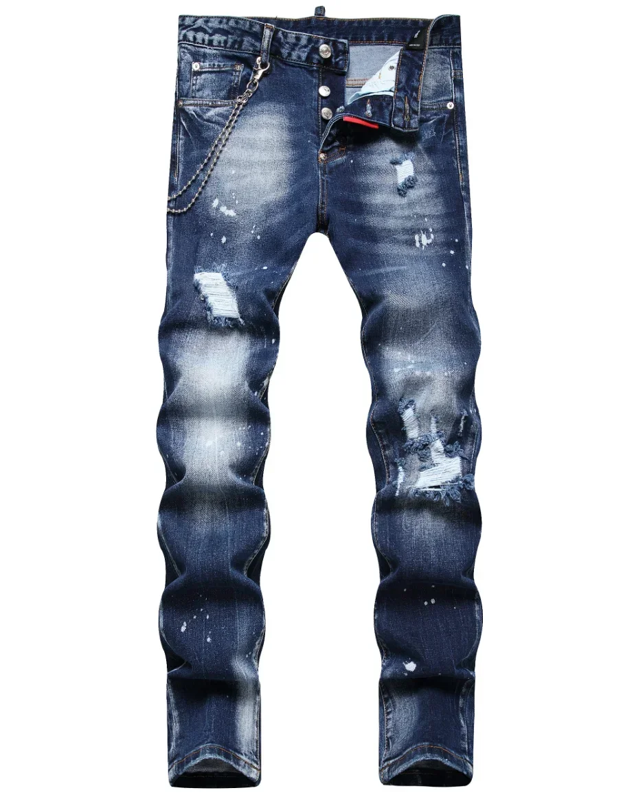 Men's Ripped Jeans Luxury Brand Light Blue Holes Long Trousers Quality Male Fashion Stretch Slim Pants Men Skinny Jeans 44-58 2