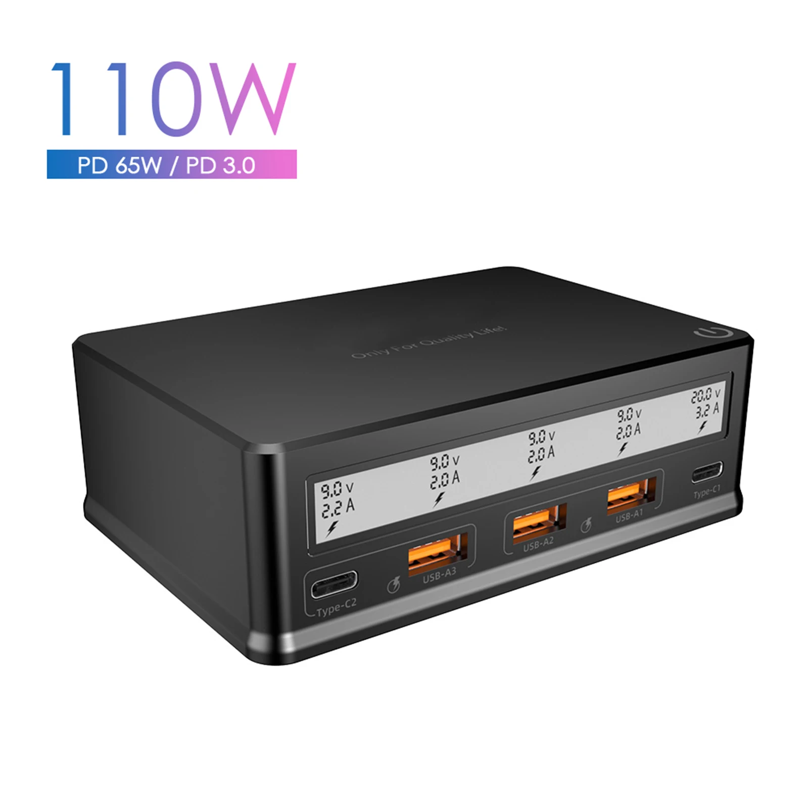 

USB Wall Charger 110W 5-Port USB Charging Station Multi Port USB Hub Charger Compact Size LCD Display Work with Multiple Devices
