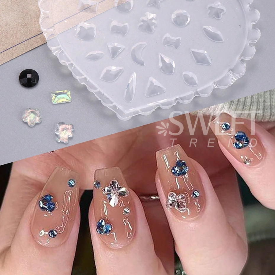 Bow Tie Nail Art Heart Shape Silicone Mold Star Rhinestones Shape Mold Templates Gel Print Stencils Manicure Carving Decoration 5