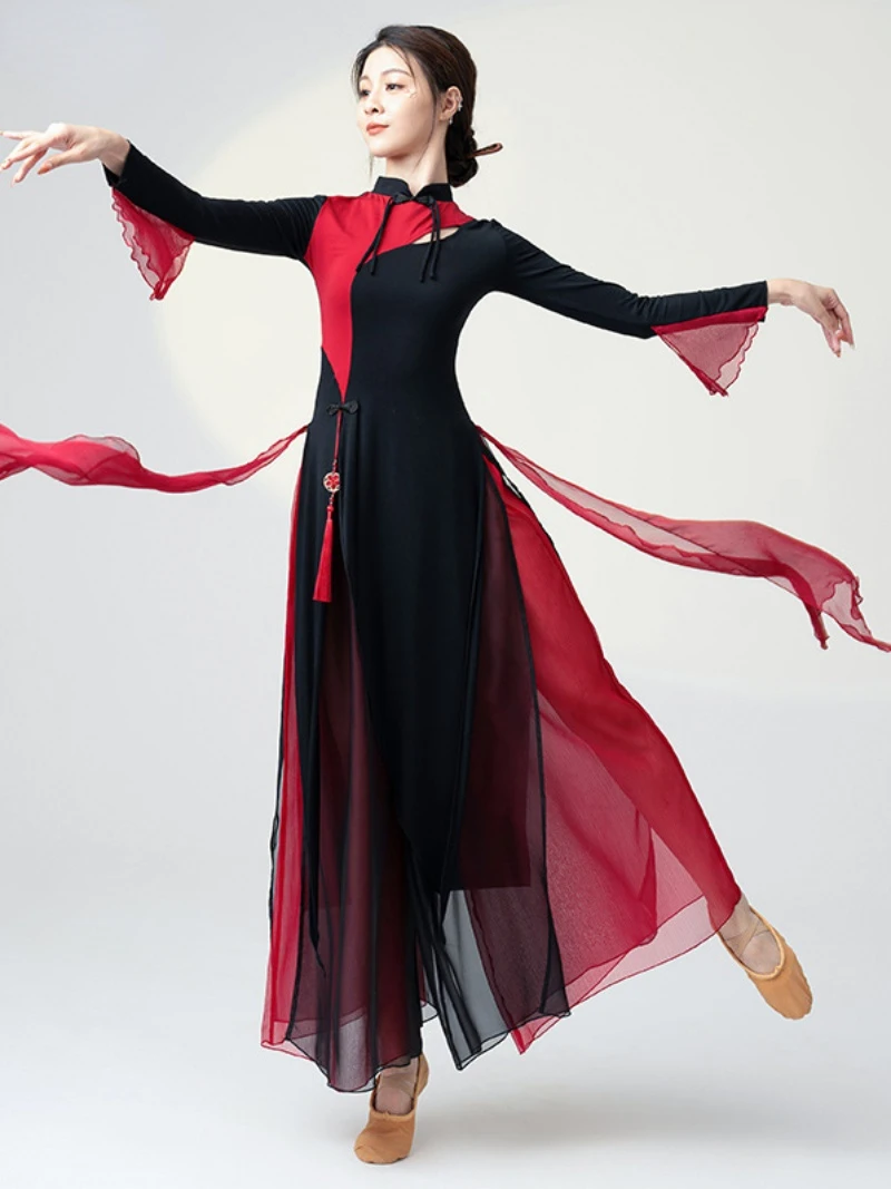 

Classical Dance Costume Women Floating Practice Cheongsam Top Chinese Style Ethnic Modern Dance Performance Clothes Set Stage