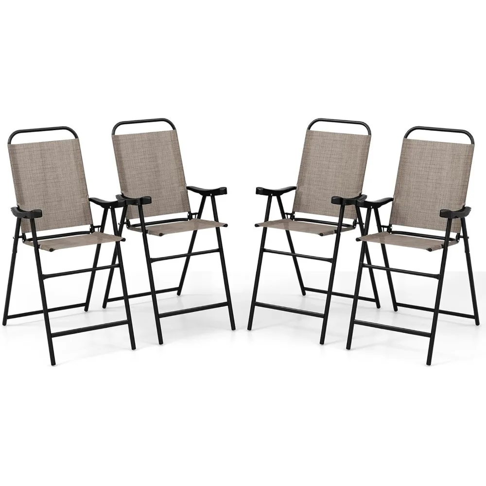 4 Pieces Patio Folding Bar Chairs, High Top Patio Bar Chair with Metal Frame & Footrest, Outdoor Bar Height Chairs for Balcony 5