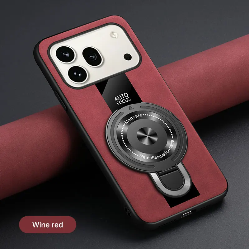 Leather Magnetic Ring Stand Case, Anti-Fall Protection Cover
