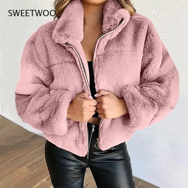 

Fall/winter Women Fur Zipper Cardigan Plush Warm Coat Winter Coat Women Long Faux Fur Coat Faux Fur Coat Fur Coat