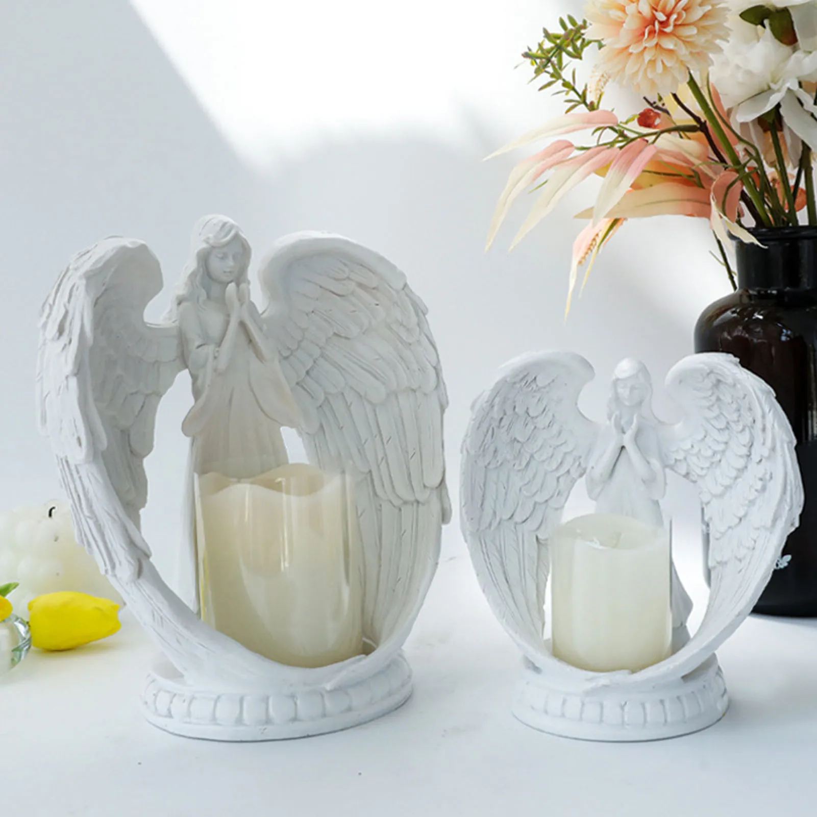 

Creative Prayer Angel Candlestick Pure White Wing Angel Prayer Statue For Living Room Dining Room Wedding Decoration