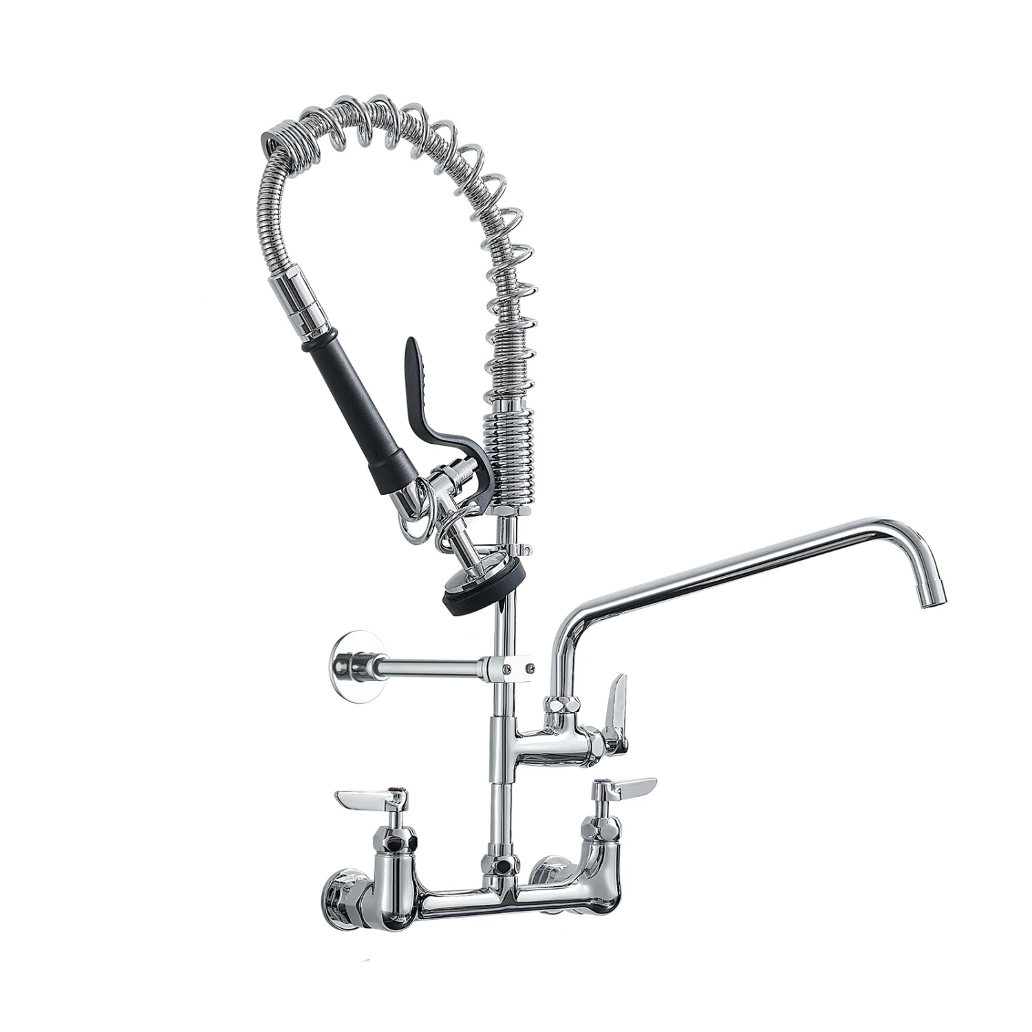 Commercial Kitchen Faucet Deck Mount with Pre-Rinse Sprayer 21" Height Kitchen Sink Faucet 8 Inch Center with 10" Add-on Swing S 2