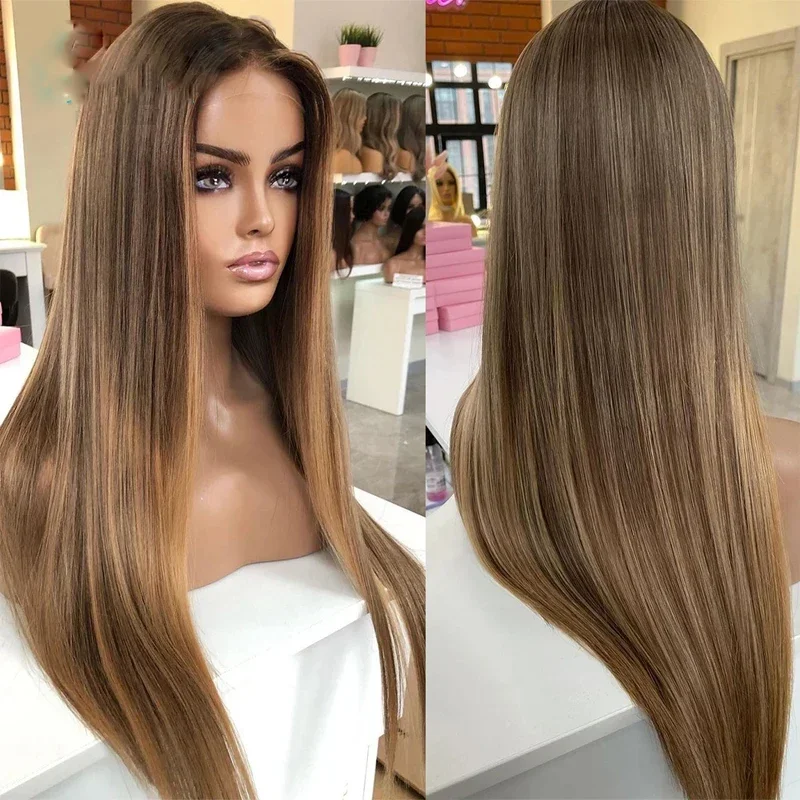 Highlight Blonde 26 Inch 200%Density 5x5 Silk Base Straight Jewish Human BabyHair HD Lace European Hair Preplucked Glueless