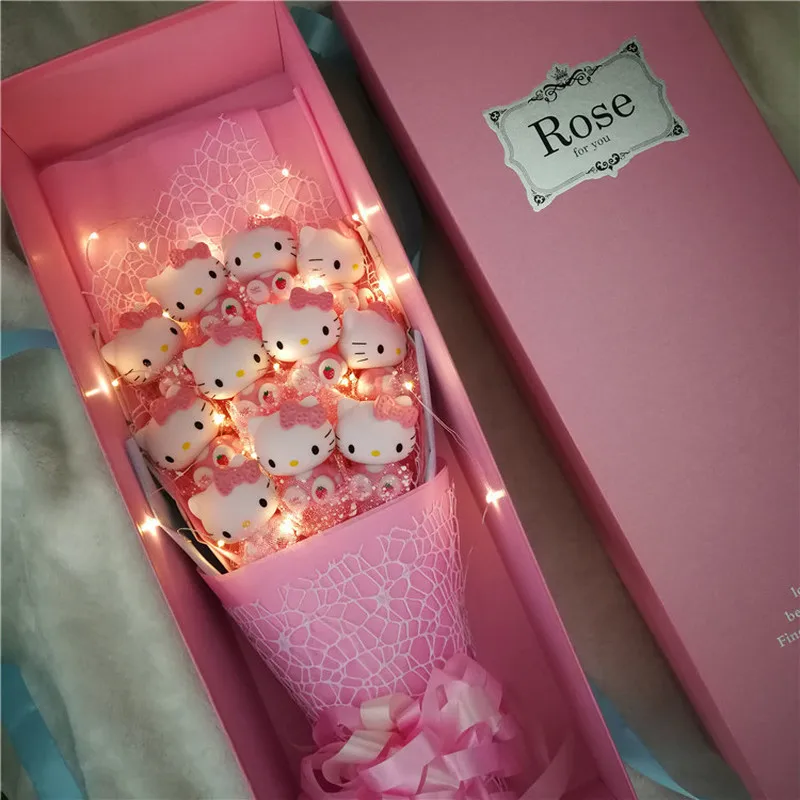 

Sanrio Hello Kitty Cartoon Doll Toys Bouquet Artificial Flowers String Light Valentine's Day Couple Anniversary Birthday Gifts