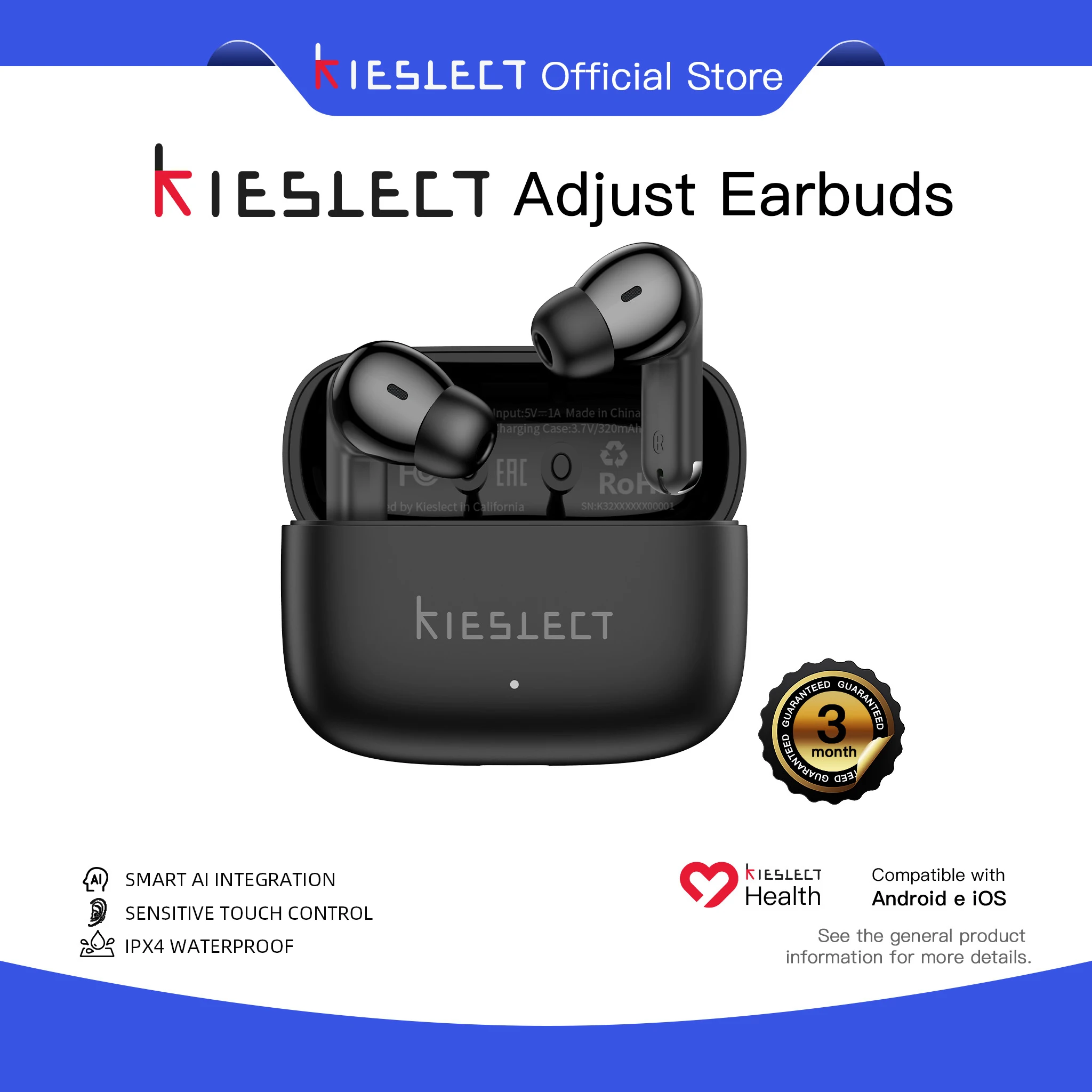 KIESLECT Verstellbare Ohrhörer IPX4 Kabellose Bluetooth 5.4 TWS Sport-Kopfhörer mit Geräuschunterdrückung und KI-Assistent Wasserdicht - AliExpress 44