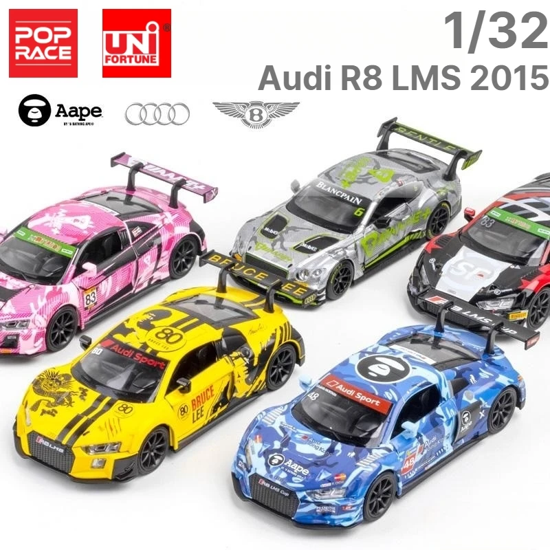 

1/32 Audi R8 LMS Toy Car, POPRACE RMZ City Racing Miniature, Diecast Alloy Metal Model, Pull Back Sound Light, Gift For Boy, Kid