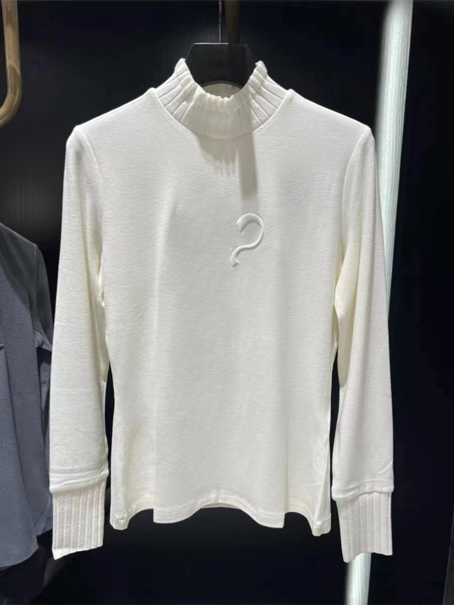 New spring knitted collar golf long sleeves shirt for women fleece soft warm stretch elegant luxury golf apparel sports casual