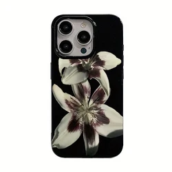 Vintage Lily Flower Pattern Shockproof Phone Case - Soft Protective Cover - iPhone 15 Plus (1)