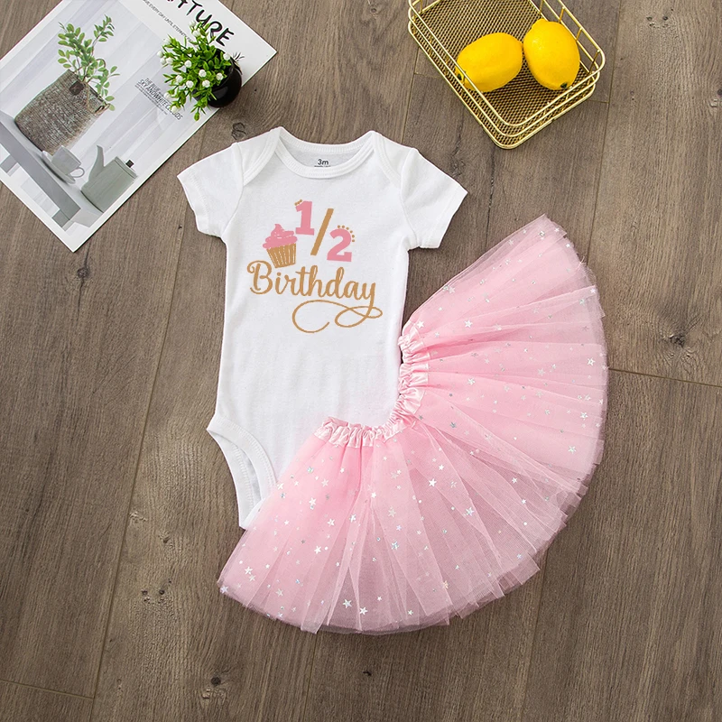 Pink Half Birthday Dress For Baby Girl Half Birthday Outfit Coral