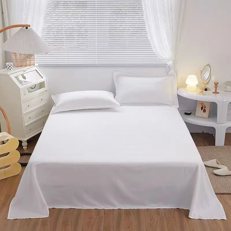 One Piece of Single Bed Sheetss (Excluding Pillowcases and Pillow Cores) Washed Material Pure White Hotel Bed Sheetss B&B Single and Double Home Use 6