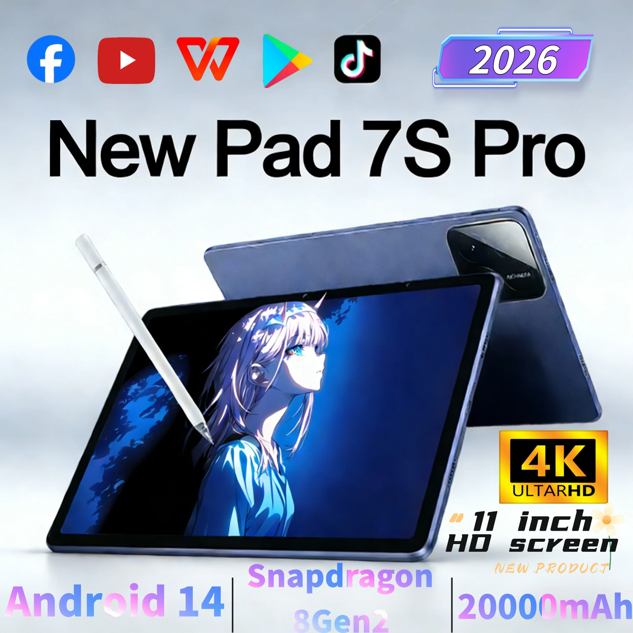 Neues Original-Global-Edition-PC-Pad 7S Pro (2026) mit Snapdragon 8. Generation, Android 14, HD 4K, 22 GB + 2 TB, 5G, Dual-SIM und WLAN._voghion.com