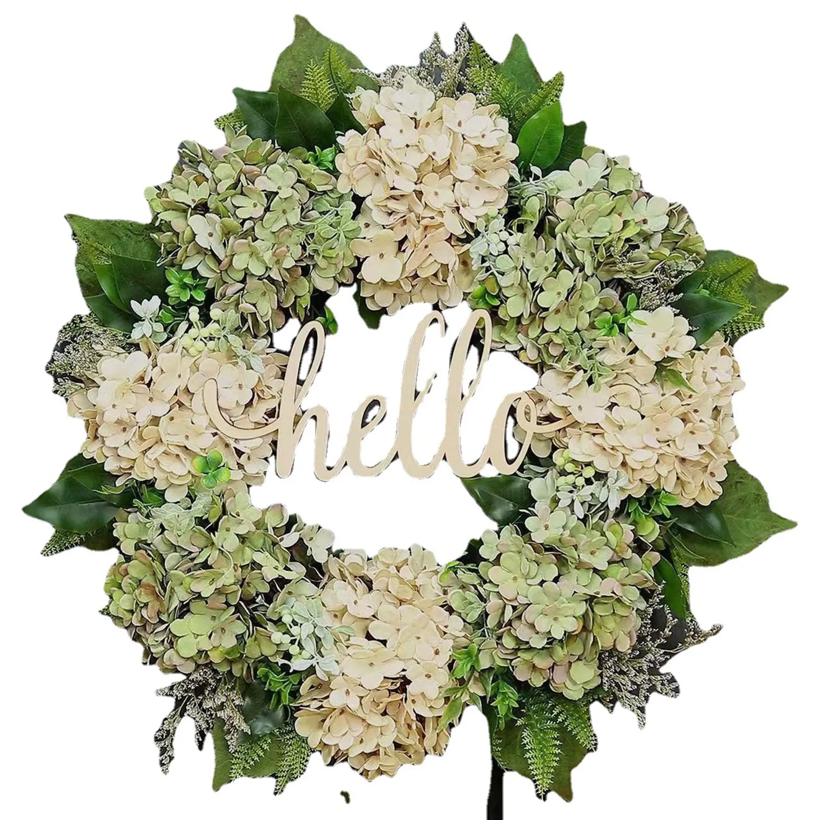 

Arrangement Background Decor Hydrangea Wreath Silk Wall Wreath 40cm Artificial Front Door Green Hydrangea Hello