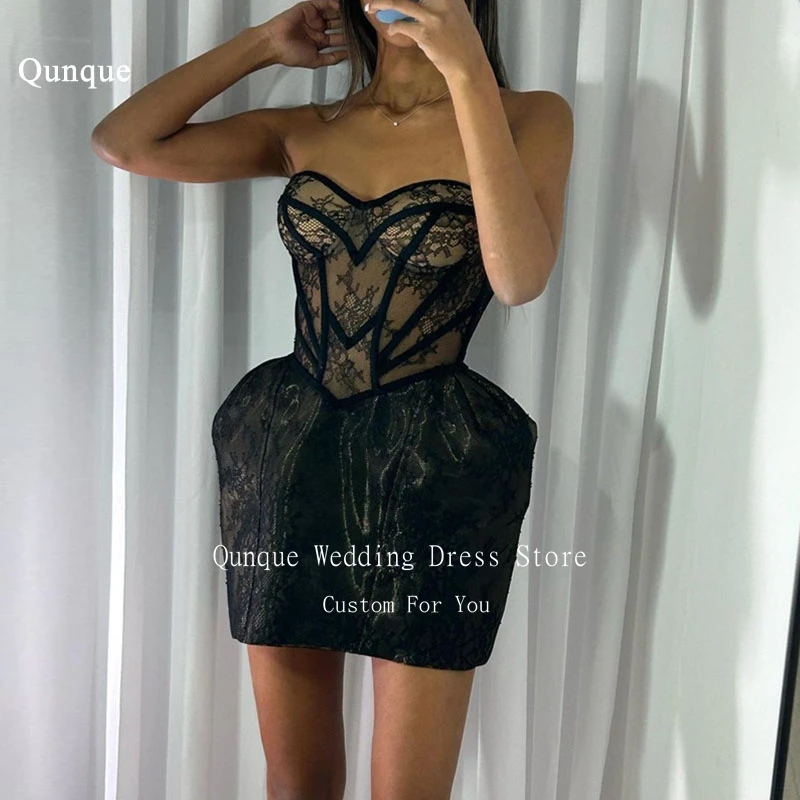 Qunque Cocktail Dresses Lace Short Vestidos De Festa Corset Back Sexy Evening Dresses Woman Elegant Pary Club Gown