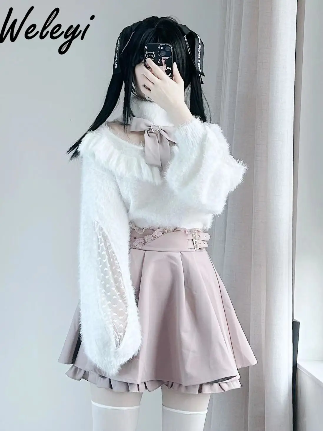 

Fairy Grunge Japanese Cute Sweater Woman Mine Series Mass Production Love Lace Long Sleeve Imitation Mink Women's Jumper Pulls