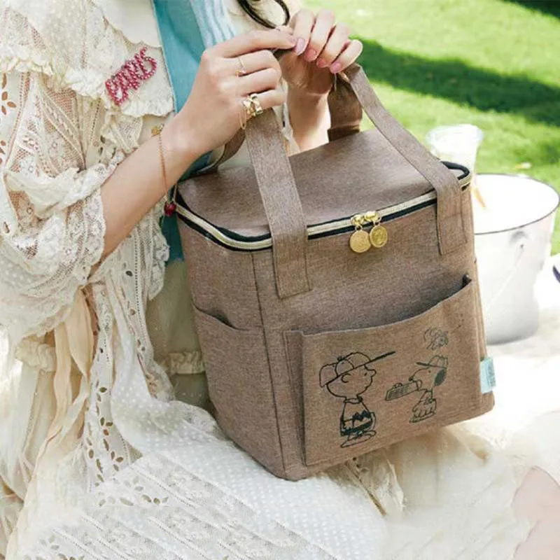 

Snoopyed Spike New Cartoon Kawaii Picnic Bag Student Lunch Bag Vintage Portable Thermal Bag Large Capacity Creative Storage Bag