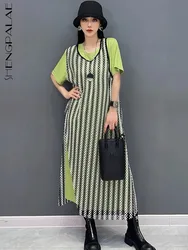 SHENGPALAE 2024 Summer New Women's Two Piece Set Hollow Tank Dress And Long T-shirt Loose Fashion Casual Chic Y2k Clothes 5R9917