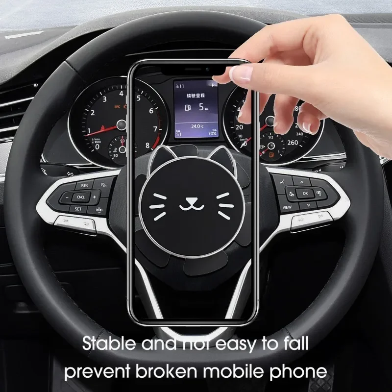 Magnetic Car Phone Holder Cartoon Maneki Neko Lucky Cat Steering Wheel Gravity Gyroscope Anti Shake Magnetic Cellphone Bracket phone holder mobile phone holder