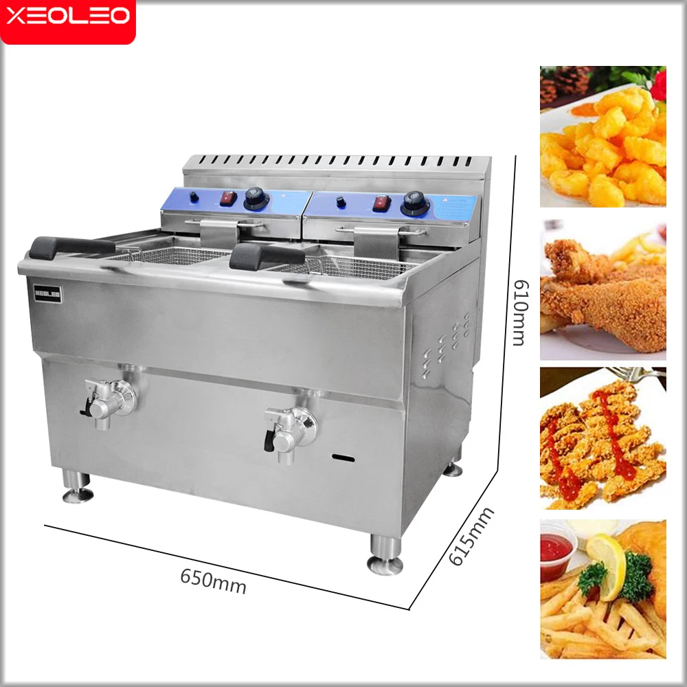 XEOLEO Commercial Fryer Stainless Steel Deep Food 18L*2 Large-capacity Gas Frying Mechine Chicken Wings Fast-Heating Snack 2
