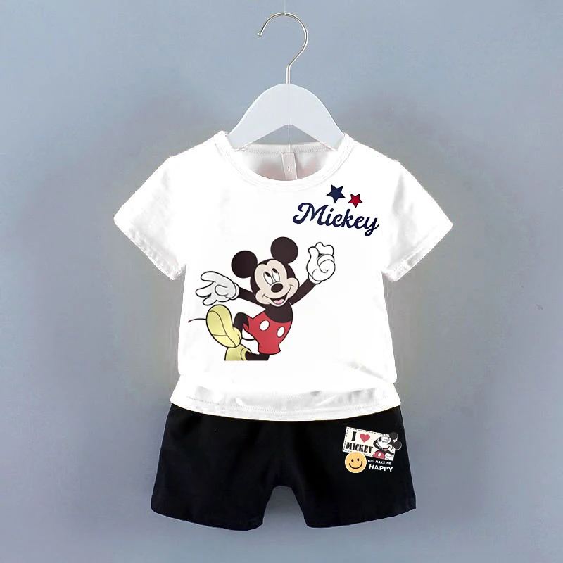 DISNEY Summer Children's Pullover Sets Mickey Print Boys Clothing Sets Breathable Thin Kids Tshirt And Shorts 2pcs Suit 3