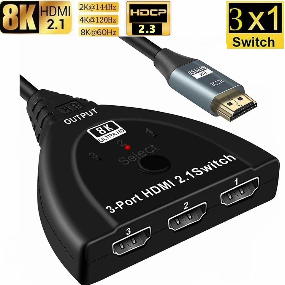 30set 8K60hz 4K@120hz HDMI Switch Box 3x1 4x1 8K HDMI 2.1 Switcher adapter  3 in 1 Out Converter HDCP 2.3 For PS4 PS5 Apple HDTV - AliExpress