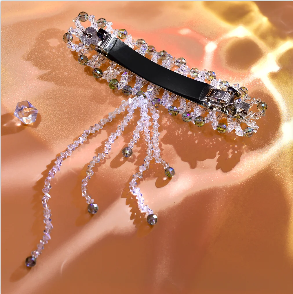 HNYYX Crystal Hair Clips Shiny Tassel  Spring Clips for Women Rhinestone Decor Hair Pins Wedding Party Hair Accessories  A49