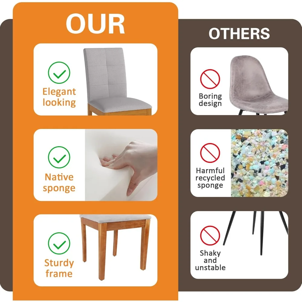 dining chairs set of 2, modern upholstered fabric dining room chairs, armless kitchen chairs with wood legs and padded seat for