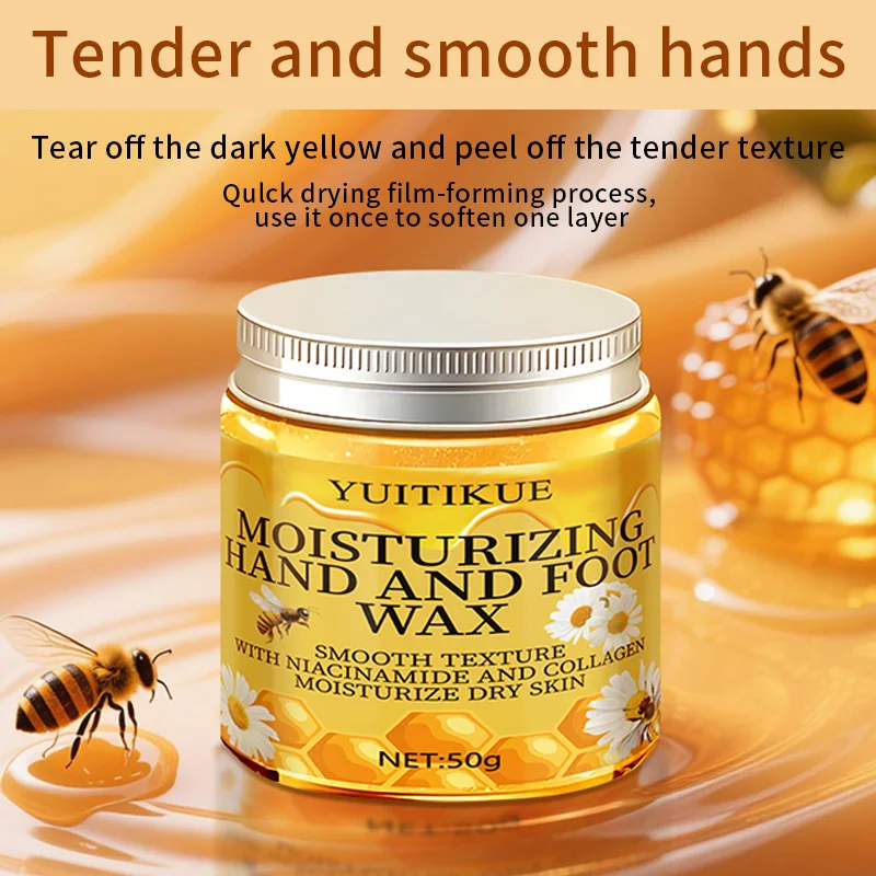 Moisturizing hand and foot balm with a smooth texture containing niacinamide and collagen, nourishing dry skin.