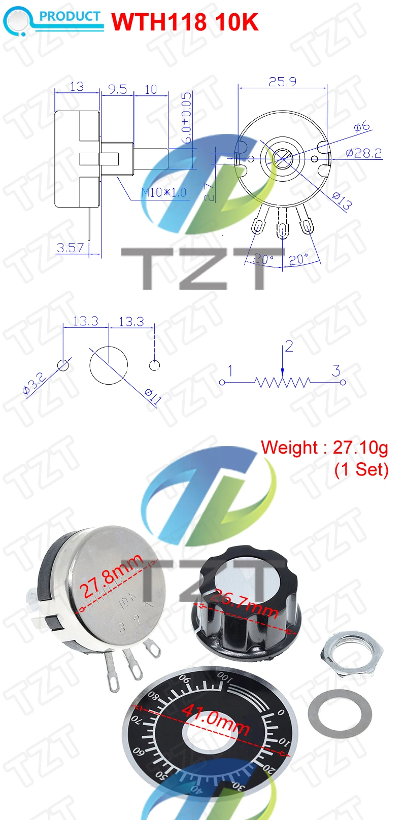TZT 1/3SET WTH118 DIY-Kit Teile 2W 1A Potentiometer 1K 2,2K 4,7K 10K 22K 47K 100K 470K 1M – Detail 1