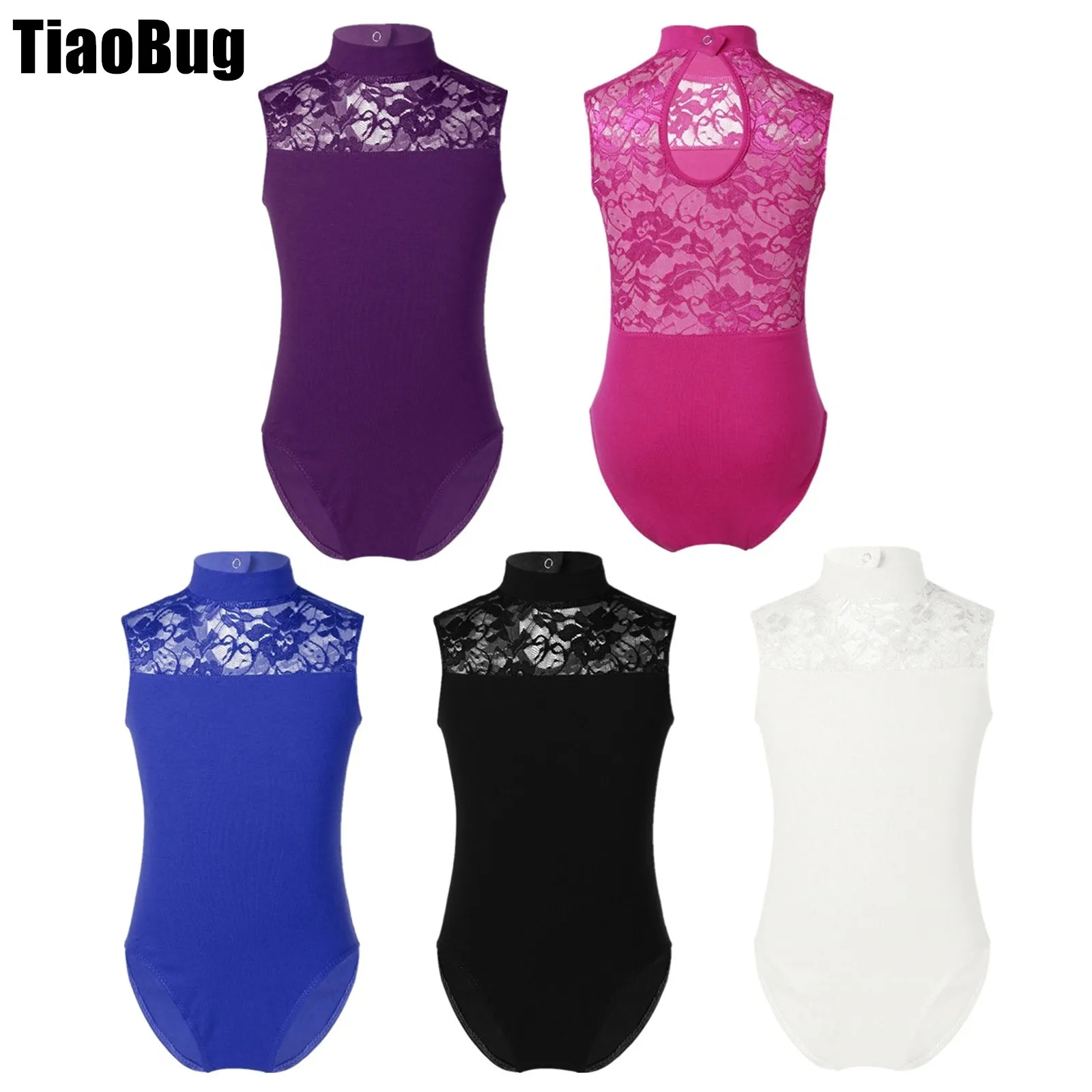 

Kids Girls Lace Dance Leotard Sleeveless Turtle Neck Backless Ballet Gymnastics Jumpsuit SZ 5-14