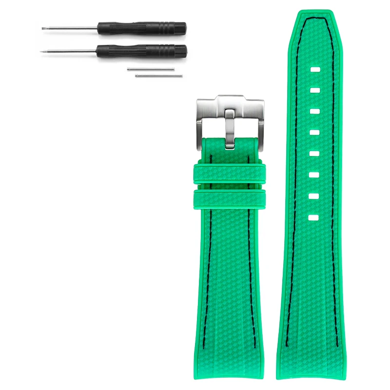 Green Abyss Waterproof Sport Woven Silicone Watch Band with Curved End Design, 22mm