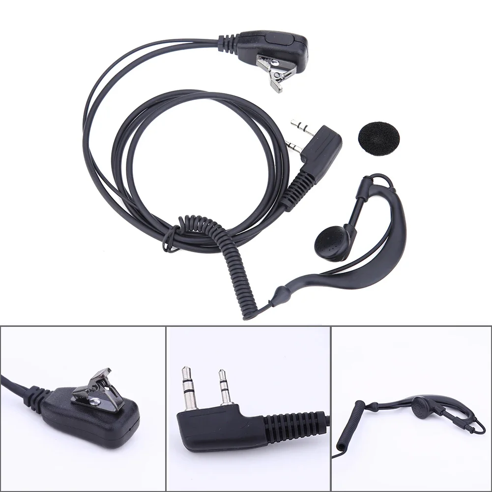 2-Pin Earpiece Headset with PTT Microphone and Ear Hook
