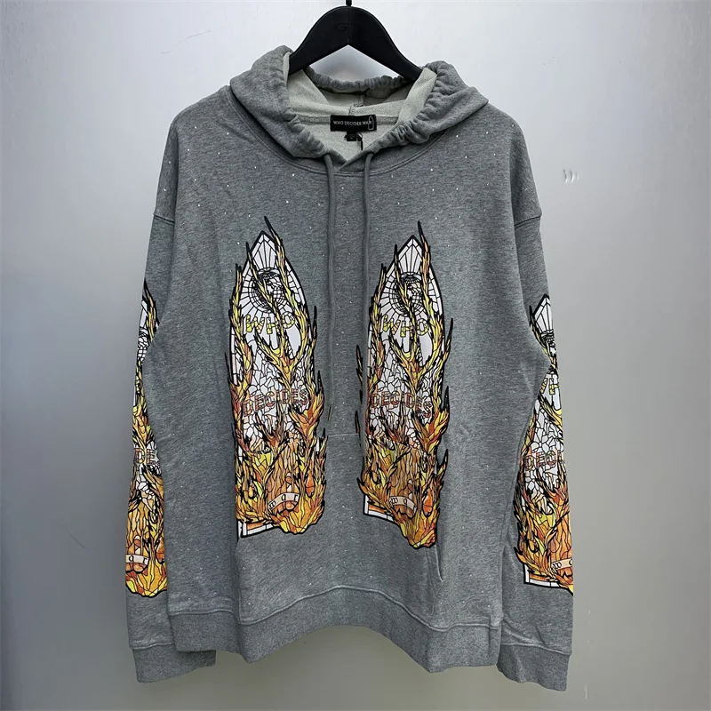 Free shipping pure cotton WHO DECIDES WAR sportswear full of hot pressed diamonds for men and women's casual street clothing
