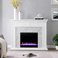Torlington Indoor Electric Fireplace with Mantel, Color Changing LED Flame, White/Gray Marble 1