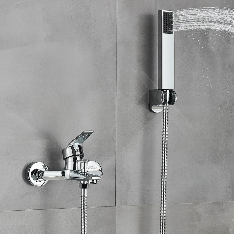 Black Bathroom Bathtub Faucet Hot Cold Water Mixer Tap Wall Mount Faucet With Handheld Shower Bathtub Outlet 6