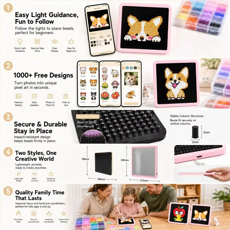 전자 스마트 LED 퓨즈 비즈 페그보드 앱 컨트롤 DIY 멜팅 비즈 공예 키트 창의적인 예술 프로젝트 선물