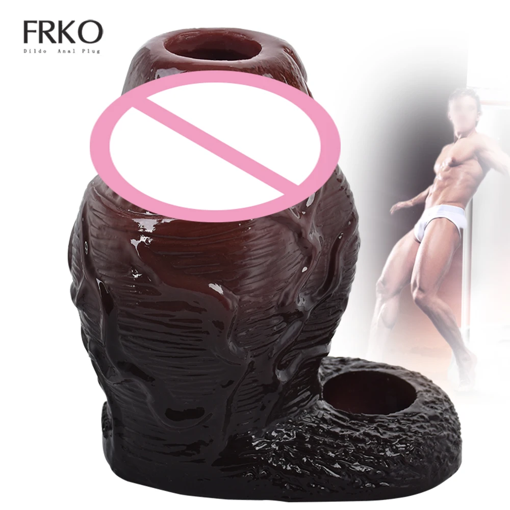 

FRKO Big Black Penis Sleeve Reusable Cock Sheath Silicone Dildo Enlargement Delay Ejaculation Bondage Sex Toys For Men Couples