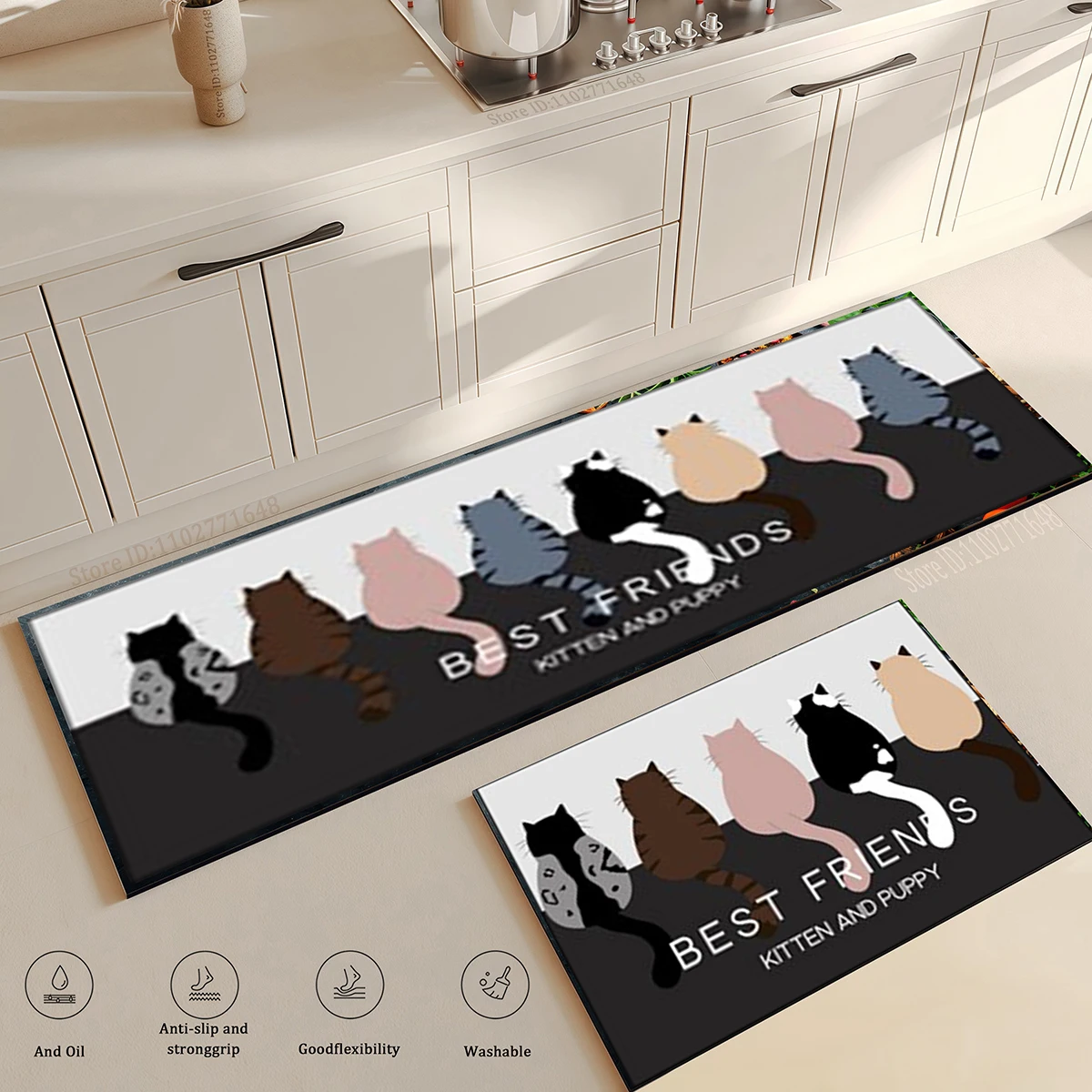 Cat Long Non-slip Kitchen Rugs Bedroom Decorative Rug Kitchen Mat for LivingRoom Laundry Room Entry Door Home Floor Carpet floor mat