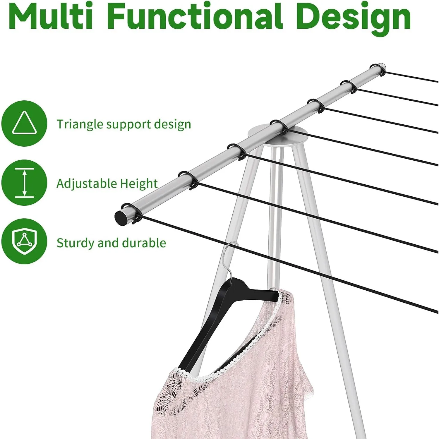 164 FT Tripod Clothes Drying Rack,T-Shaped Outdoor Clothesline Rack with 7 Lines,Clothes Line Outdoors Heavy Duty Parallel Frame 6
