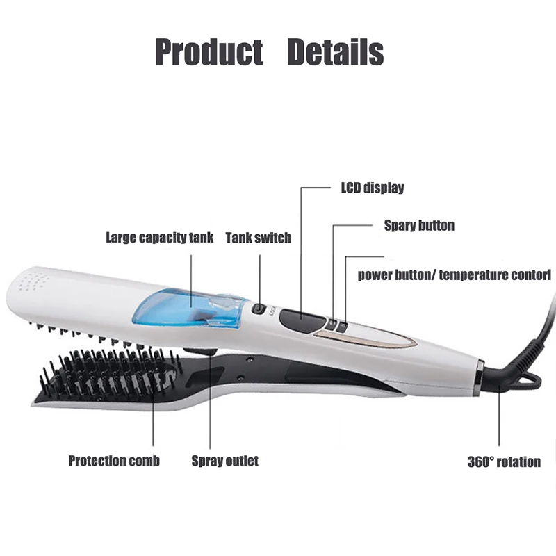 Digital liquid crystal display professional dry and wet hair straightener Portable PTC heated steam spray hair straightener 4