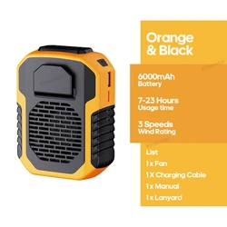 Portable Rechargeable Neck and Waist Fan with 6000mAh Battery (Orange)
