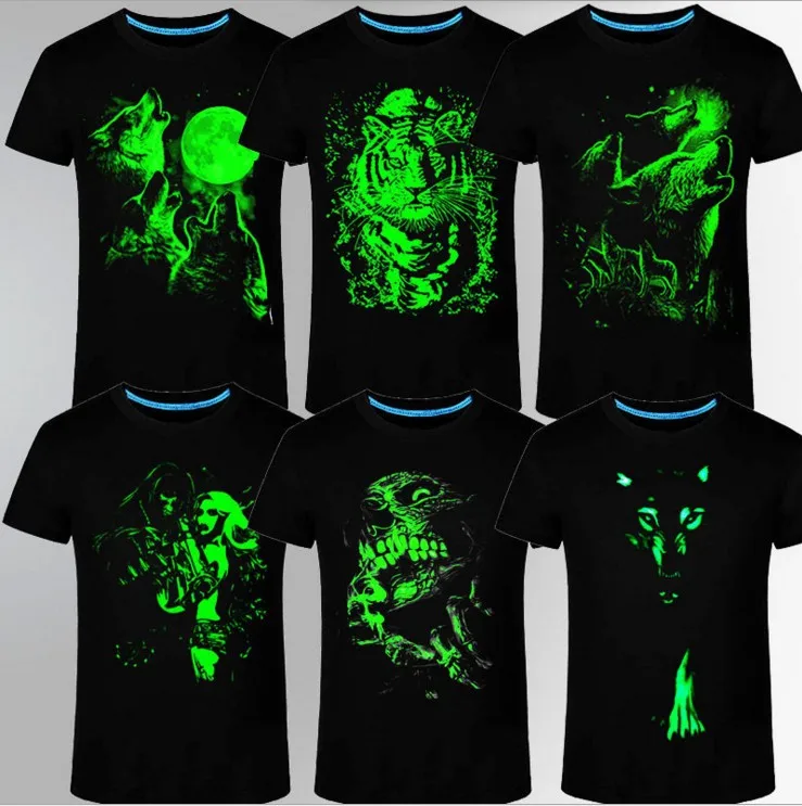 Cotton Black Mens Glow In The Dark T Shirts, Size: Medium