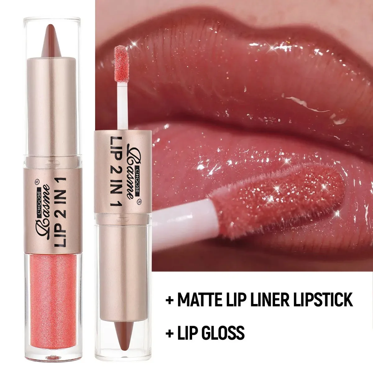 2IN1 Tapered Gradient Lipliner Pen Nude Brown Mirror Glass