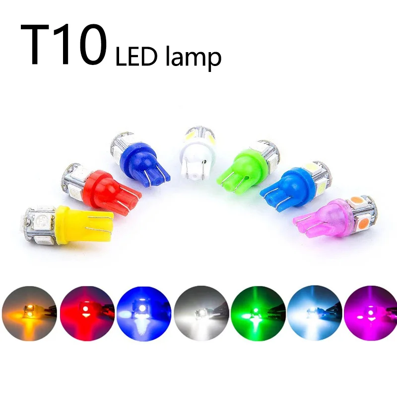 

10pcs Car T10/T5/T6.5 12V/24V 2W/3W/5W Wedge Warm White Bule Red Yellow Green Amber Halogen LED Replacement Dashboard Bulb Light