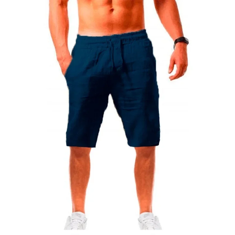 Men's Cotton Linen Short Pants Lightweight Hawaiian Summer Shorts Men Breathable Solid Color Casual Short Trousers 3