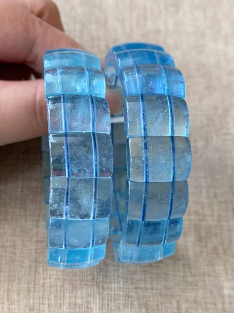 Natural Deep Blue Aquamarine Big Beads Bracciale Donna Uomo 12X8Mm Fashion Brazil Deep Blue Aquamarine Jewelry Aaaaa